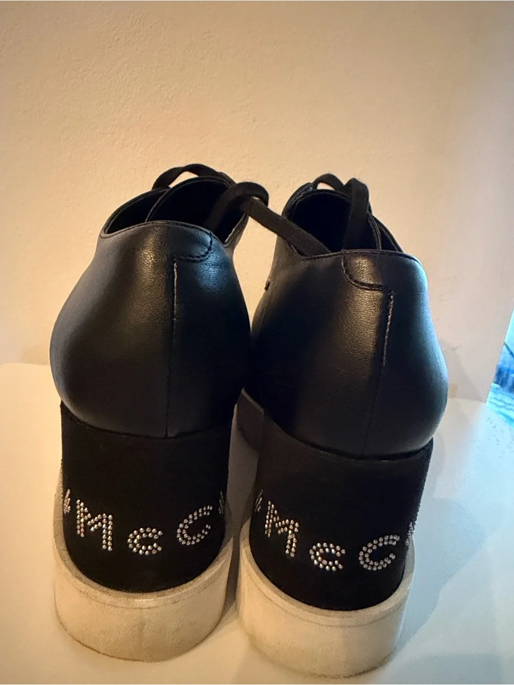 Stella McCartney Black Platform Lace-Up Oxfords with Embellished Branding